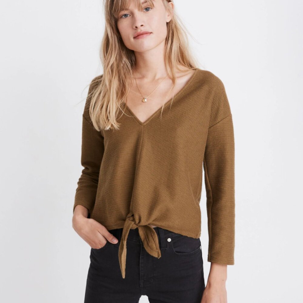 Texture & Thread Long-Sleeve Tie-Front Top